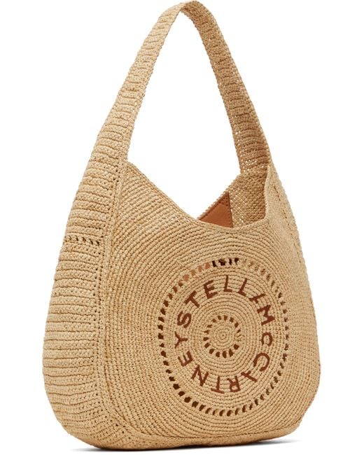 Stella McCartney ベージュ ミディアム ロゴ ラフィア スラウチ トートバッグ Natural
