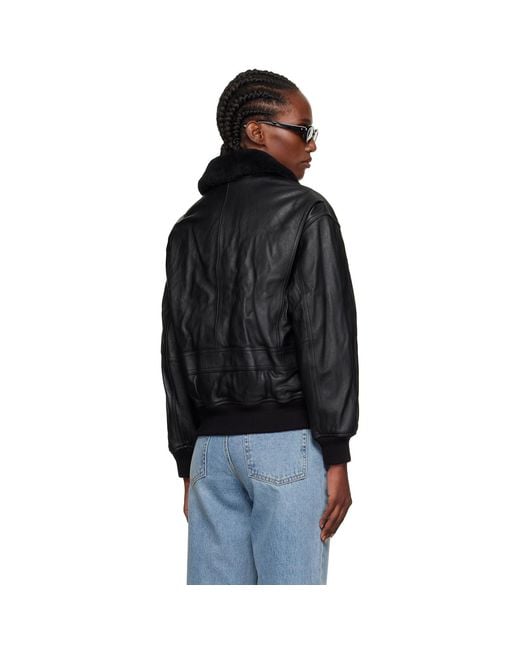 DUNST Black A-2 Shearling Collared Leather Jacket