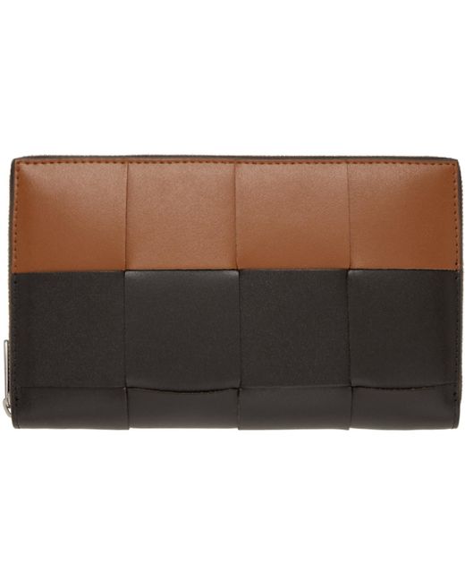 Bottega Veneta Black Tan Cassette Zip Around Wallet for men