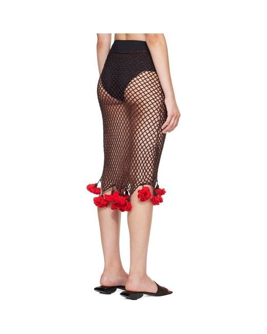 Alaïa Red Floral Crochet Midi Skirt