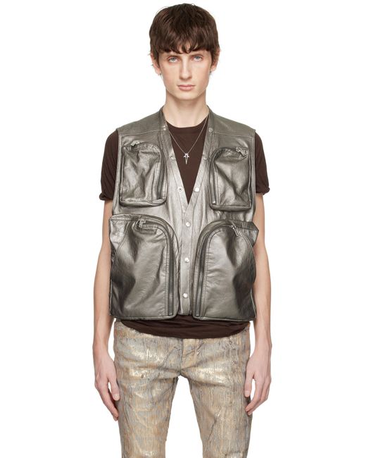 Veste Argentée En Cuir À Poches De Style Cargo Rick Owens pour homme en coloris Black