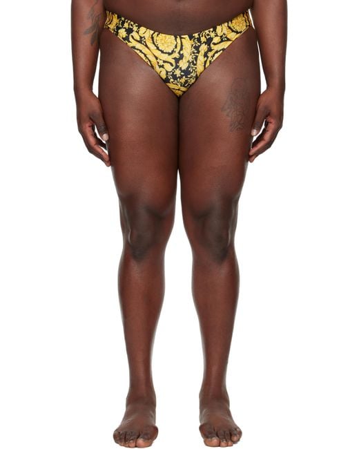 メンズ Versace ゴールド＆ブラック Stampa Barocco All Over スイムブリーフ Multicolor