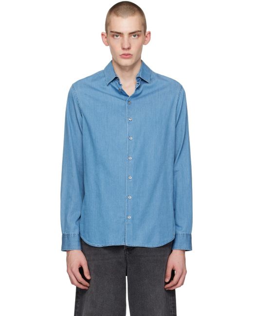 Giorgio Armani Blue Spread Collar Denim Shirt for men