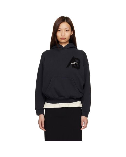 Anine Bing Black Jaci Letterman Hoodie