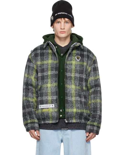 Aape By A Bathing Ape Black 'Aape' Moonface Logo Check Hooded Jacket for men