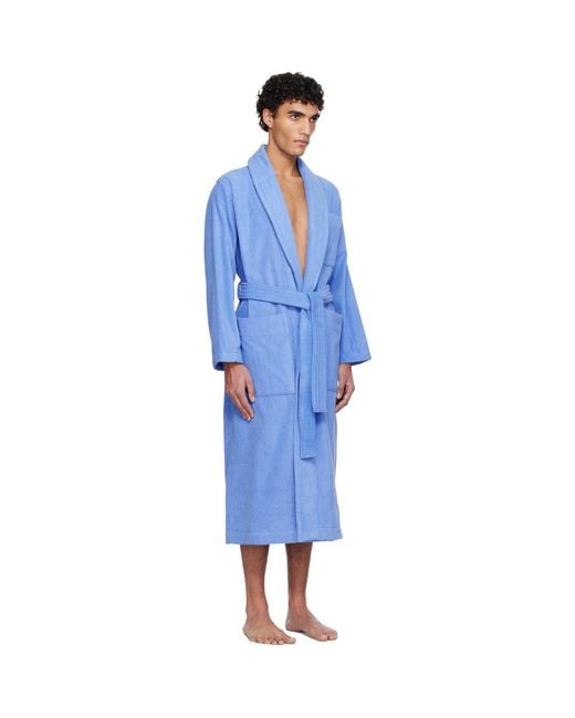 Tekla Blue Terry Classic Bathrobe for men