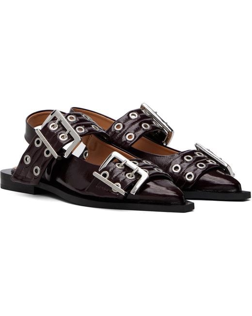 Ganni Black Feminine Buckle Ballerina Flats