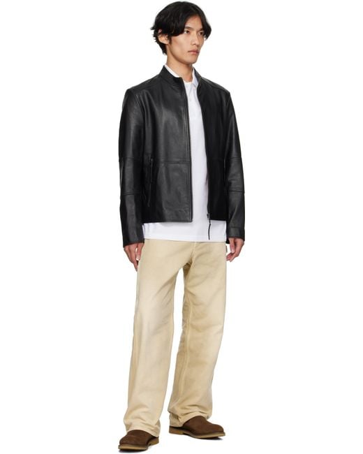 HUGO Black Slim-Fit Leather Jacket for men