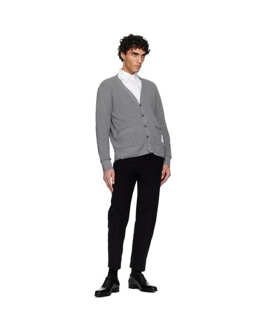 Thom Browne Gray V Neck Cardigan for men