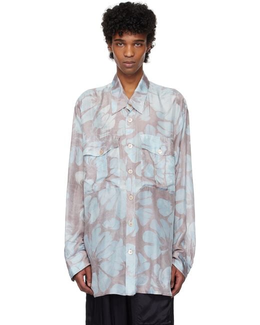 メンズ Dries Van Noten ピンク＆ブルー シルク シャツ Multicolor
