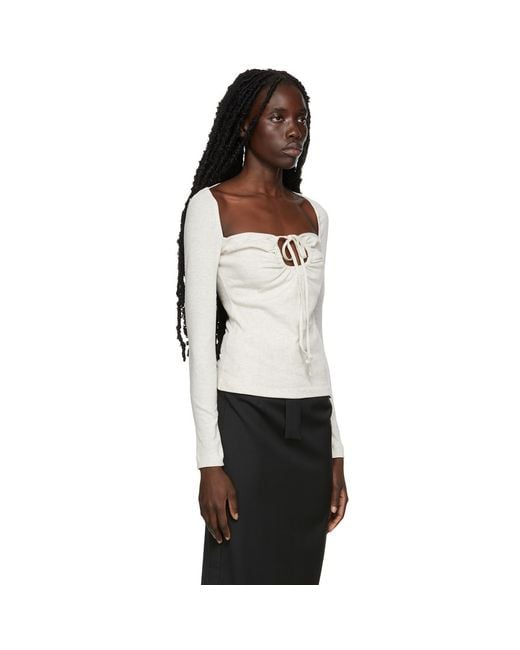 Rosetta Getty Black Grey Ruched Drawstring Cut-out Top