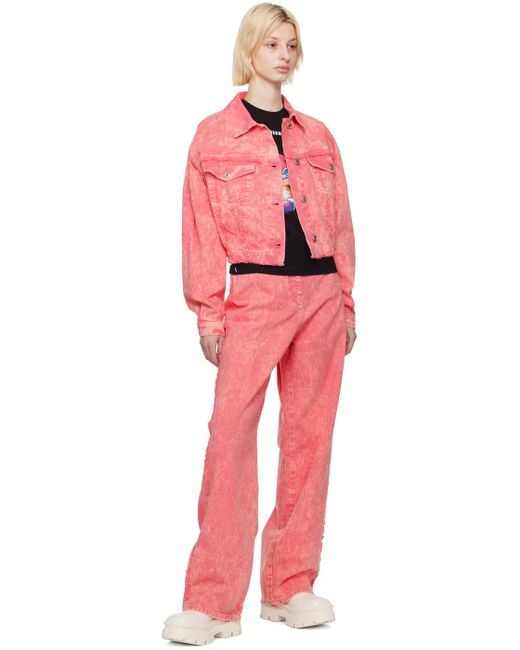 MSGM Red Pink Cropped Denim Jacket