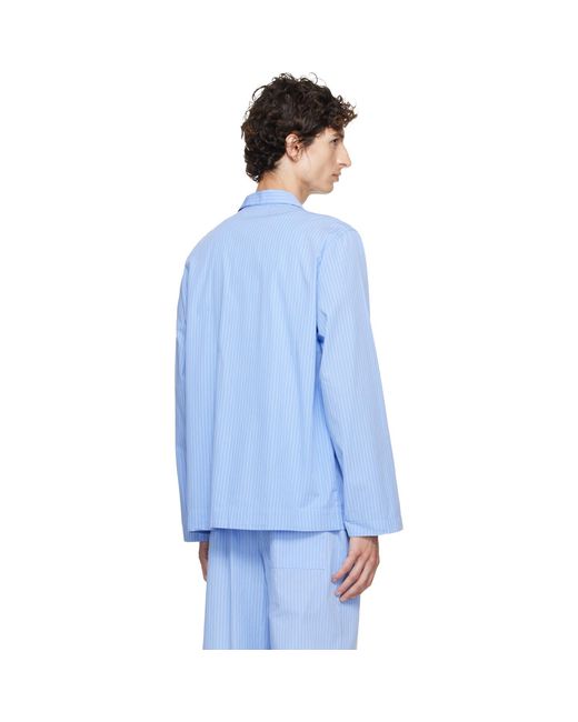 Tekla Blue Poplin Long-Sleeved Pyjama Shirt for men