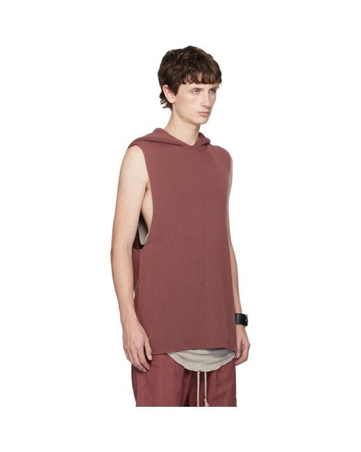 Rick Owens Red Concordians Ribbed Hoodie for men