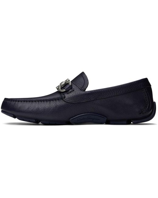 Ferragamo Black Navy Gancini Ornament Loafers for men
