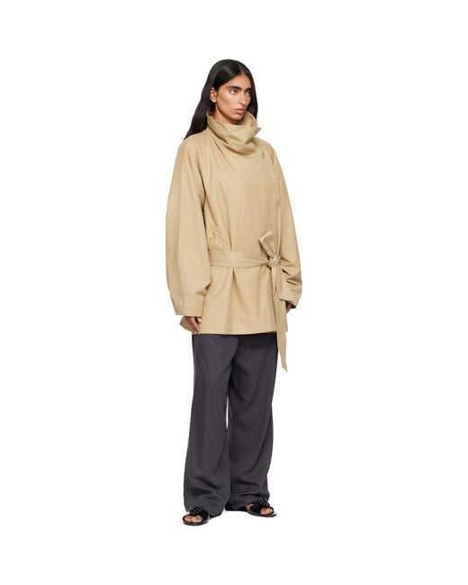 LE17SEPTEMBRE Natural Cotton Draped Funnel Neck Half Trench Coat