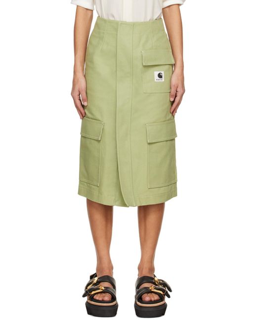 Sacai Green Khaki Asymmetric Midi Skirt