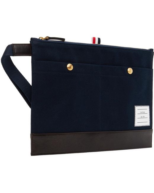 Thom Browne Blue Navy Cotton Canvas Snap Pocket Pouch for men