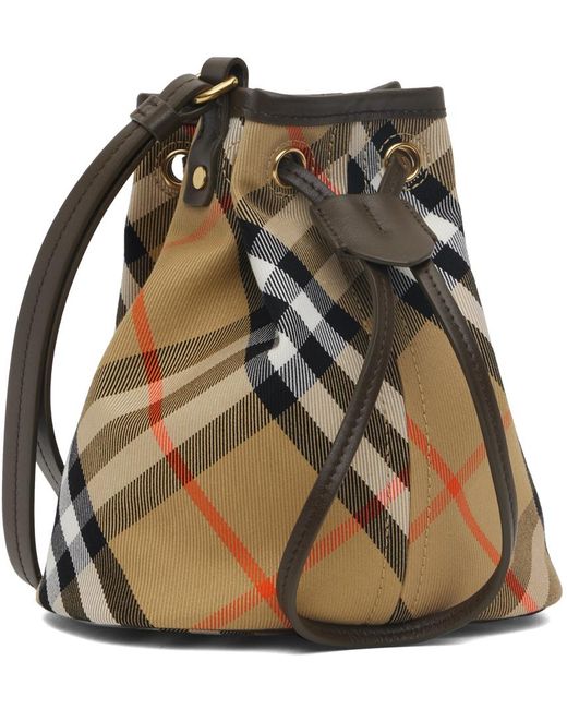 BURBERRY☆チェック ドローストリングポーチ・バケットバック バーバリー チェック プリント ドローストリング バケットバッグ