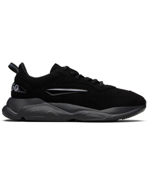 HUGO Black Logo Faux-Suede Sneakers for men