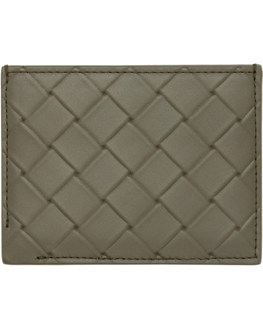 Bottega Veneta Green Khaki Intrecciato Stamp Credit Card Holder for men