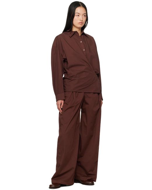 Lemaire Brown Burgundy Wide-Leg Trousers