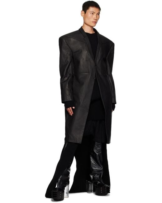 Rick Owens Black Edfu Leather Coat for men