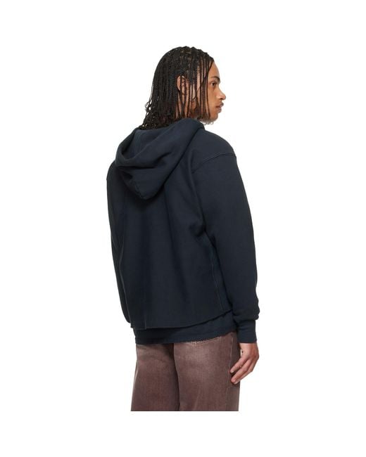 Les Tien Blue Heavyweight Raw Cropped Hoodie for men