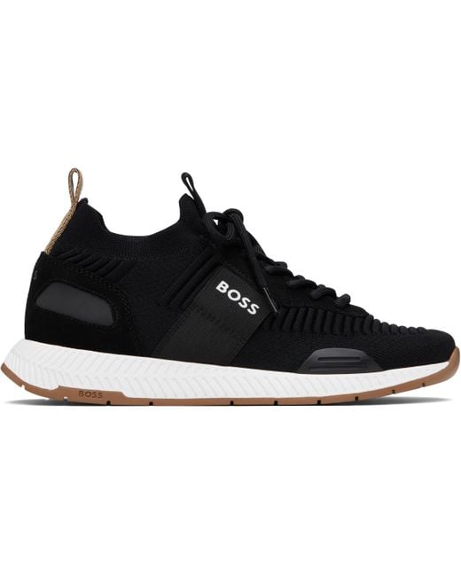 Boss Black Knitted-Upper Sneakers for men