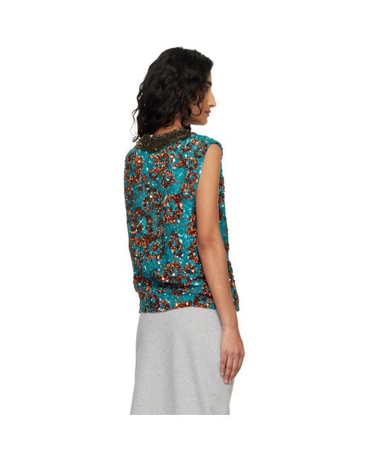 Dries Van Noten Blue Sequinned Top
