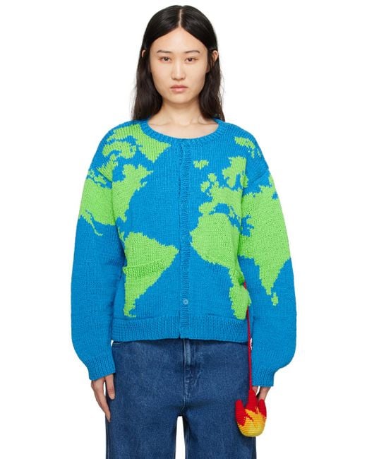 Sky High Farm Blue World Map Stuffie Cardigan