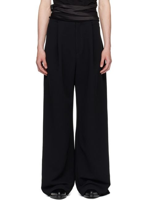 AARON ESH Black Waistbandless Wide Crêpe Trousers for men