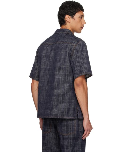 Burberry Blue Relaxed Fit Check Denim Shirt for men