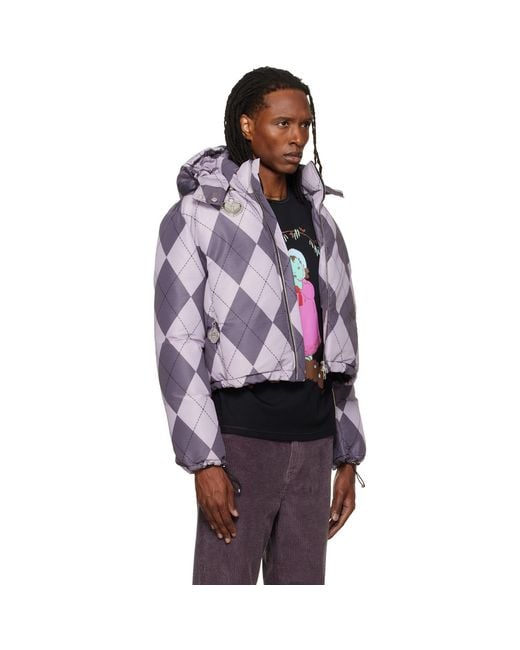 Chopova Lowena Purple Argyle Puffer Jacket for men
