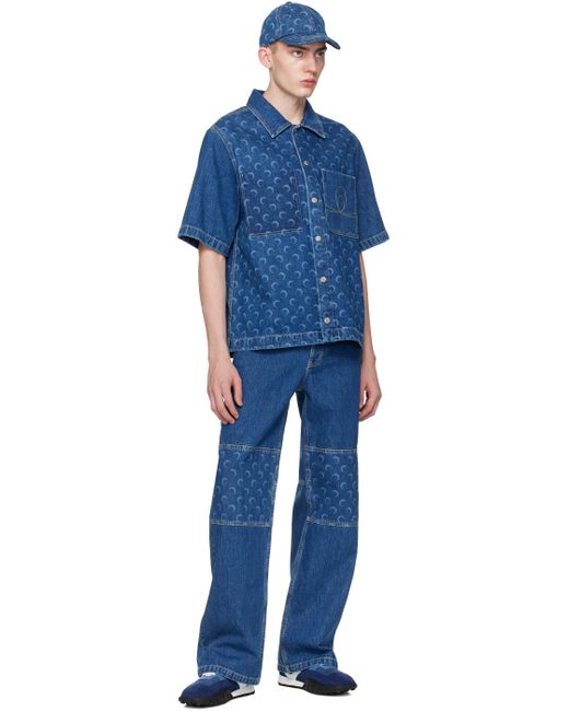 MARINE SERRE Blue Deadstock Denim Shirt for men