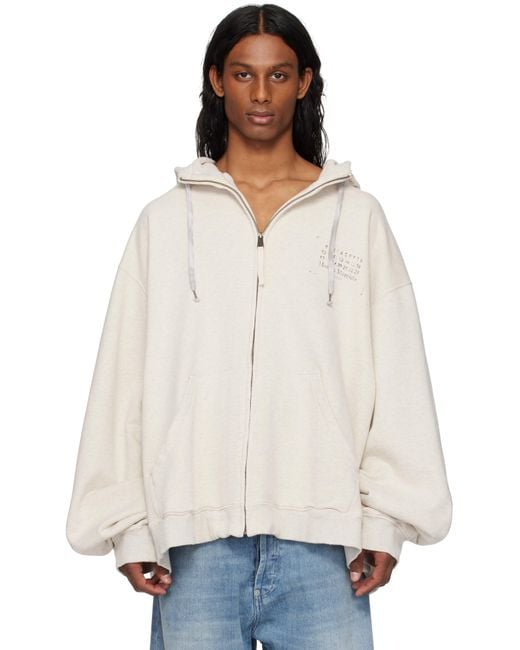メンズ Maison Margiela オフホワイト Stamp Logo ジップフーディ White