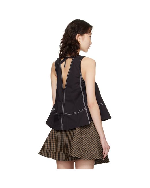 Ganni Black Cotton A-Line Top
