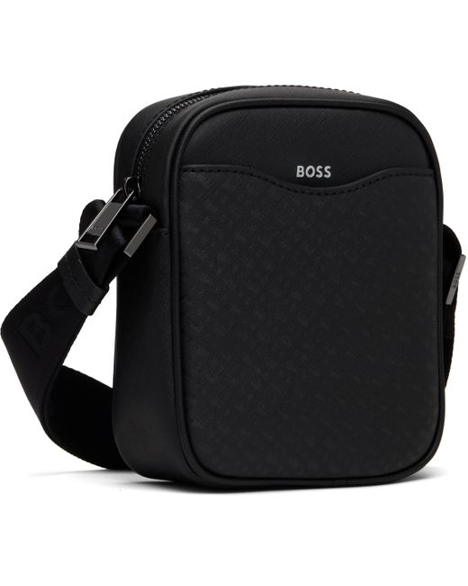 メンズ Boss ブラック モノグラム ポケット リポーターバッグ Black
