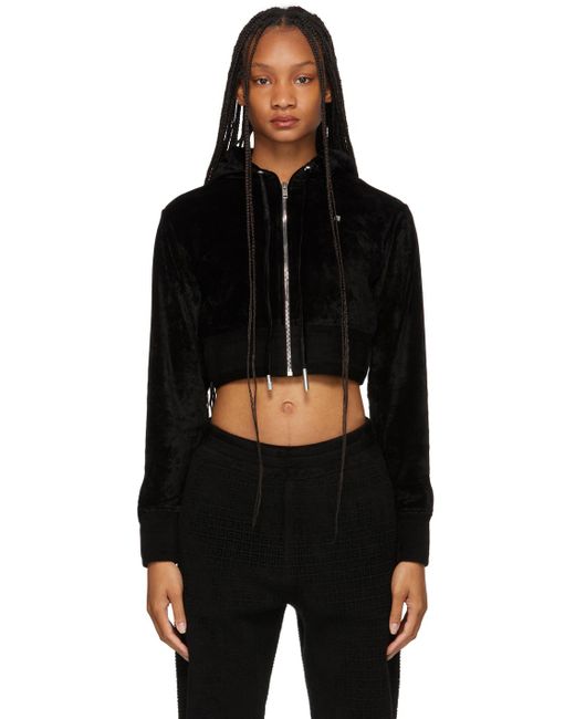 velour cropped hoodie black