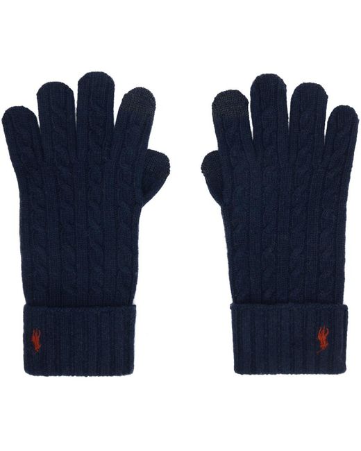 Polo Ralph Lauren Blue Navy Cable Knit Gloves for men