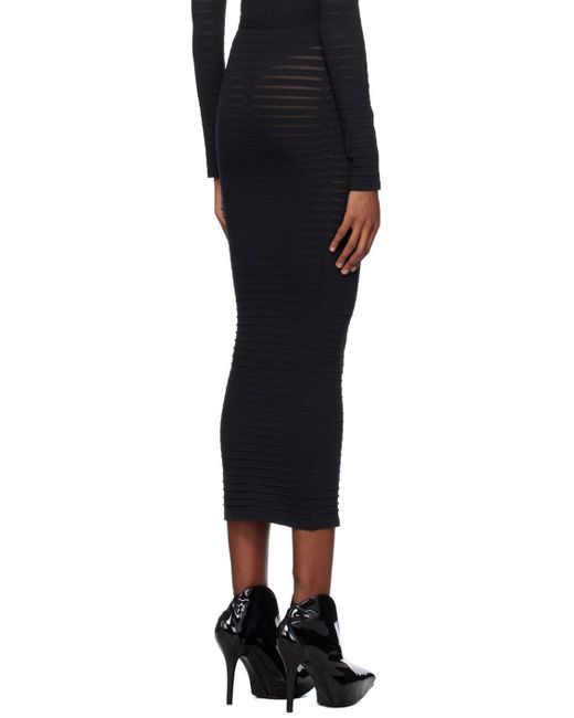 Alaïa Black Striped Midi Skirt | Lyst