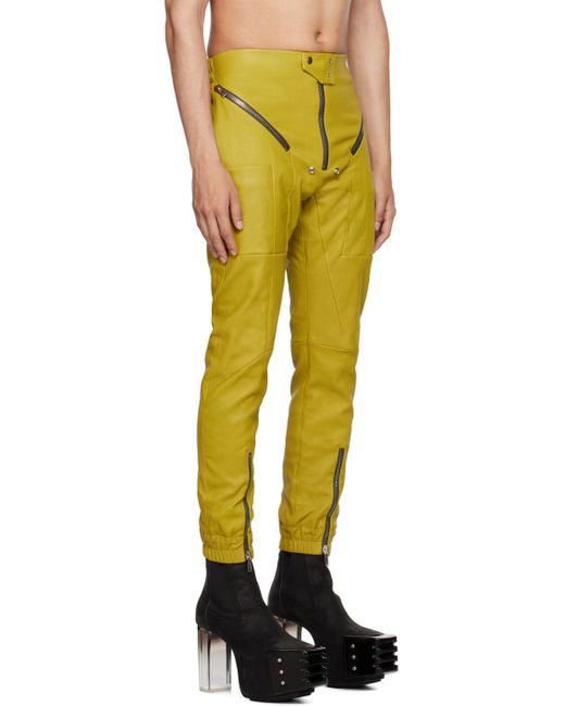 Rick Owens Yellow Green Easy Strobe Leather Cargo Pants for men
