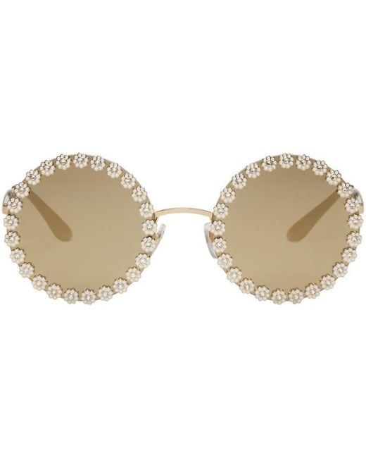 Dolce & Gabbana Metallic Gold Studded Daisy Sunglasses