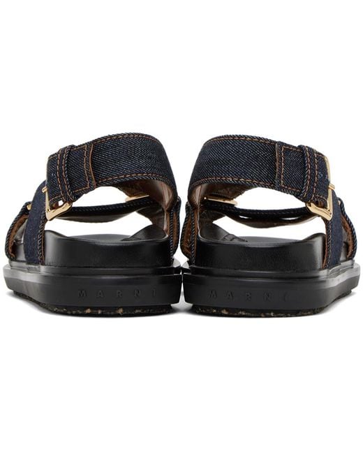 Marni Black Blue Fussbett Criss-cross Sandals