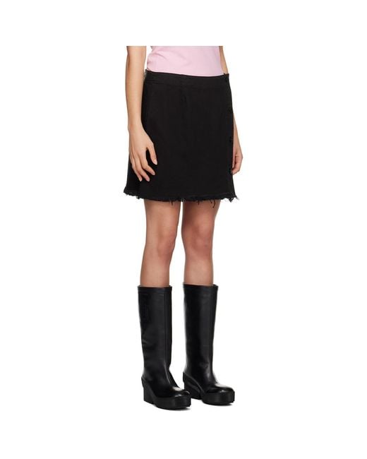 Raf Simons Black Button Embellished Frayed Hem Denim Mini Skirt
