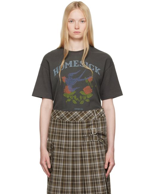 OPEN YY グレー Rose & Swallow Tシャツ Multicolor