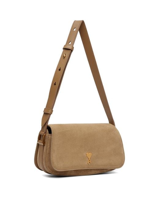 AMI Brown Calfskin Leather Paris Paris Shoulder Bag
