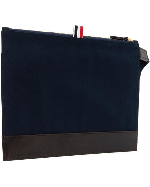 Thom Browne Blue Navy Cotton Canvas Snap Pocket Pouch for men