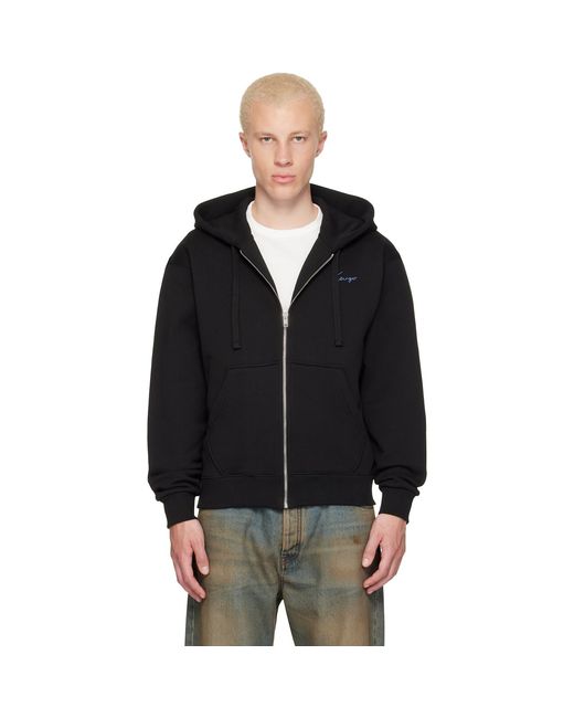 KENZO Black Paris Signature' Embroidered Zip Hoodie for men
