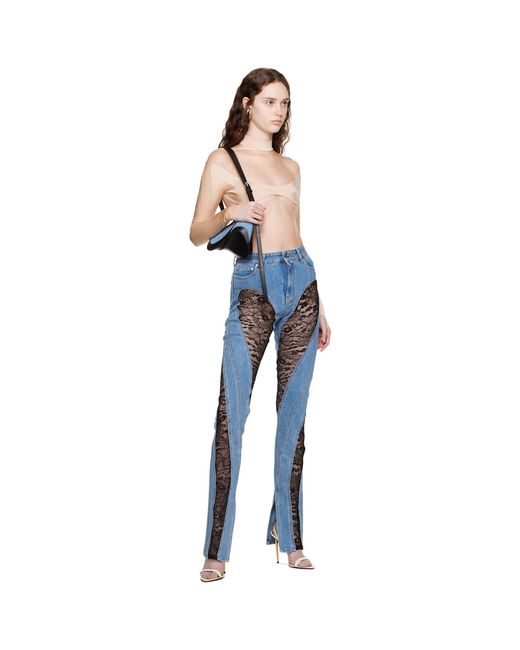 Mugler Blue Beige Paneled Bodysuit